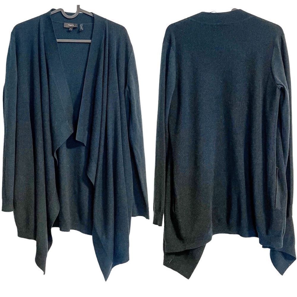 Theory Merino Wool Draped Open Front Cardigan Swe… - image 5